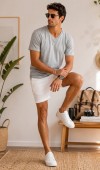 Erkek Gri V Yaka Slim Fit T-Shirt